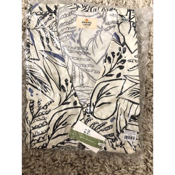 Marine Layer Camila Dress Floral A-Line Mini Black And White Foliage NWT Small - Picture 4 of 8